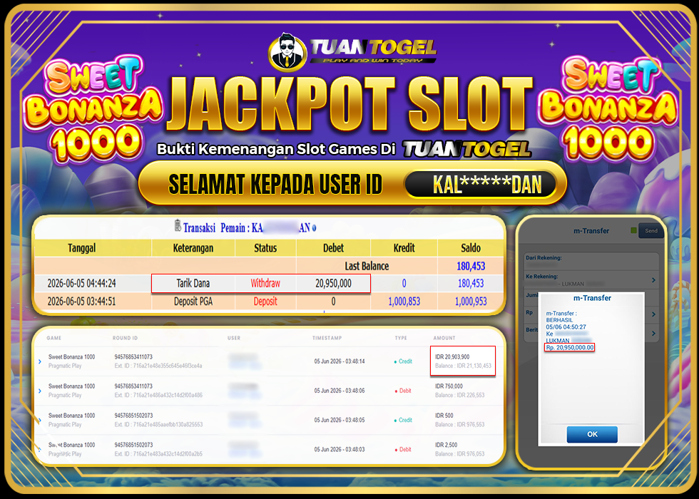 TUANTOGEL JACKPOT SLOT SWEET BONANZA 1000 Rp20.950.000, - LUNAS 